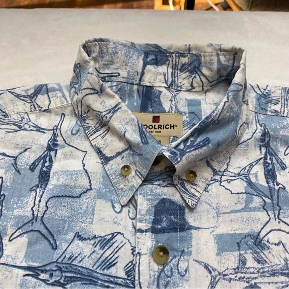 Woolrich Moccasin Saltwater Fish Short Sleeve Button Down Shirt Size Large - Picture 6 of 12